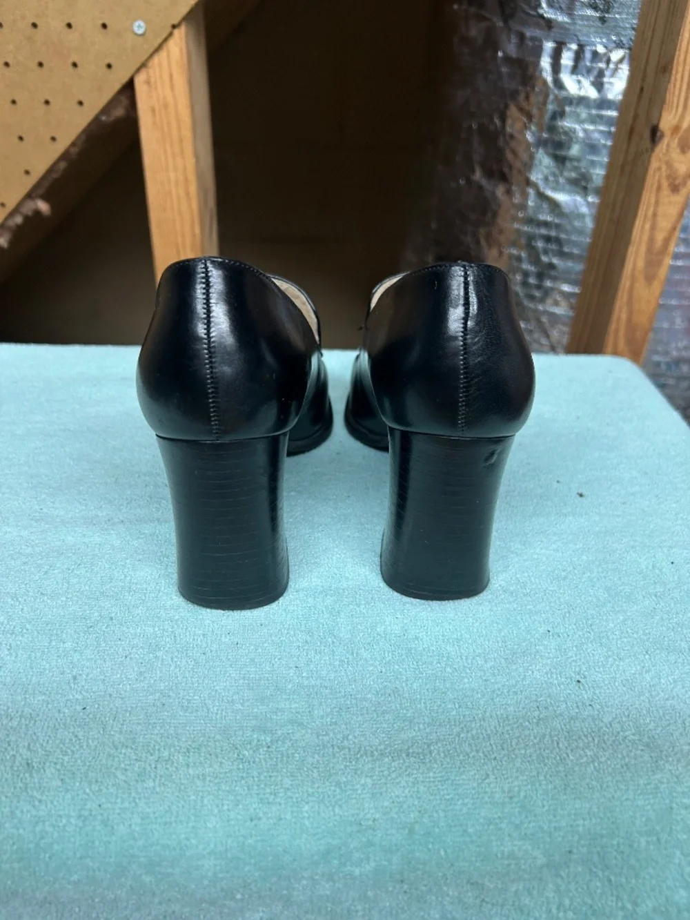 Maripe Black Leather Chunky Heels Size 6M